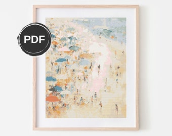 Summer cross stitch pattern, Modern embroidery pattern, Beach cross stitch pattern watercolor. Size: 8x10" (AIDA 14 count). Digital download