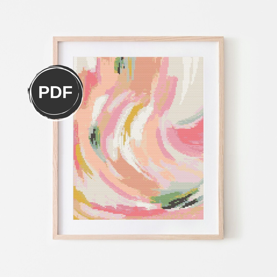 Abstract Cross Stitch Pattern Pink, Colorful Modern Embroidery Pattern ...