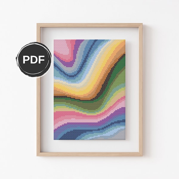 Marbled embroidery pattern PDF, Modern cross stitch pattern, Colorful cross stitch pattern. Size: 5x7" with AIDA 14 count. Digital download