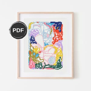 Modern cross stitch pattern abstract, Colorful embroidery pattern PDF. Size: 8x10&quot; with AIDA 14 count. Digital download