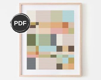 Modern cross stitch pattern geometric, Neutral embroidery pattern PDF. Size: 8x10" with AIDA 14 count. Digital download