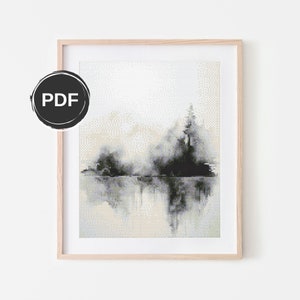 Abstract cross stitch pattern, Modern embroidery, Landscape cross stitch pattern black and white. Size: 8x10" (AIDA 14). Digital download