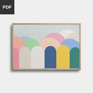 Modern cross stitch pattern geometric, Simple & easy embroidery pattern for beginners, Abstract needlepoint pattern. Size: 12x8&quot; (AIDA 14)