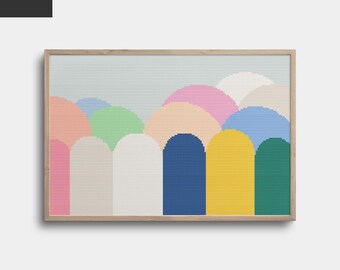 Modern cross stitch pattern geometric, Simple & easy embroidery pattern for beginners, Abstract needlepoint pattern. Size: 12x8" (AIDA 14)