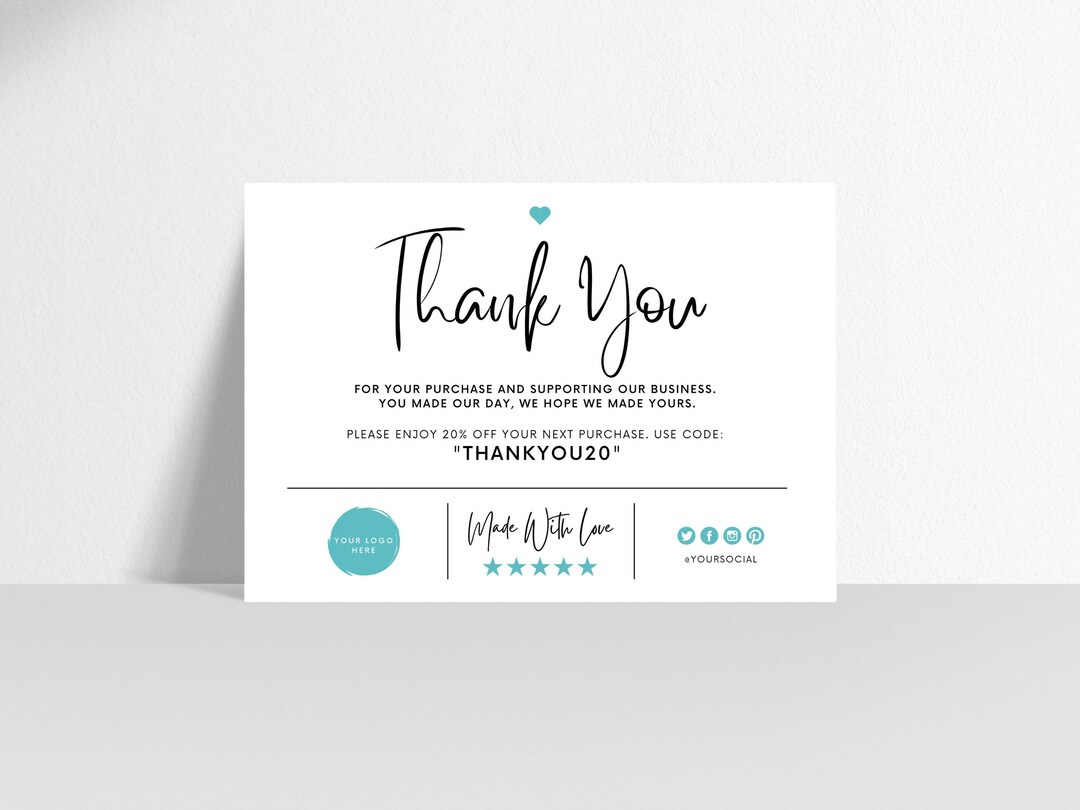 Printable Thank You Card Etsy Small Business Canva Editable Thank You ...