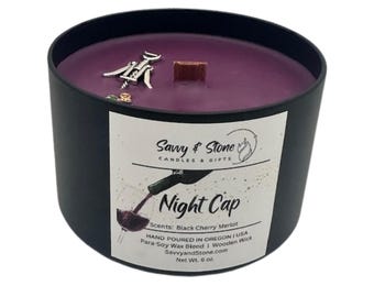 Black Cherry Merlot Candle: Hand-Poured Soy Wax with Wooden Wick (6oz)