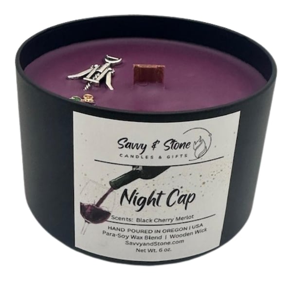 Black Cherry Merlot Candle: Hand-Poured Soy Wax with Wooden Wick (6oz)