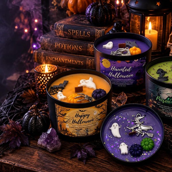 Halloween Candles | 6 Designs | Wooden Wick | Soy Wax Blend | Gift Boxed | 6oz