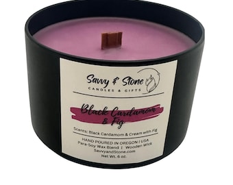Black Cardamom with Fig | Hand-poured 6oz Wooden Wick Candle | Soy Wax Blend