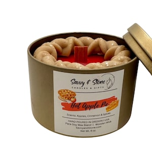 Hot Apple Pie candle | 6oz with Wooden Wick in premium Tin