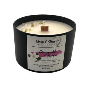 Honeysuckle & Jasmine  | Hand-poured 6oz Wooden Wick Candle | Soy Wax Blend