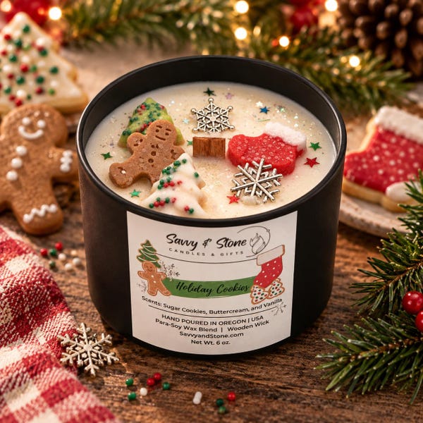 Holiday Cookies Candle: Wood Wick | Soy Wax Blend | Gift Boxed | 6oz