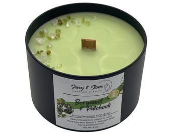 Bergamot & Patchouli | Hand-poured 6oz Wooden Wick Candle | Soy Wax Blend