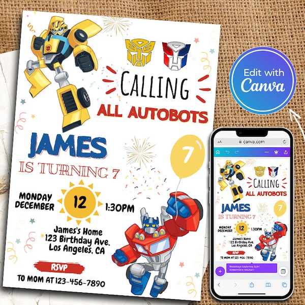 Rescue Bots Birthday Invitation | Optimus Prime invite | Autobots party | Bumblebee printable invite | transformers party