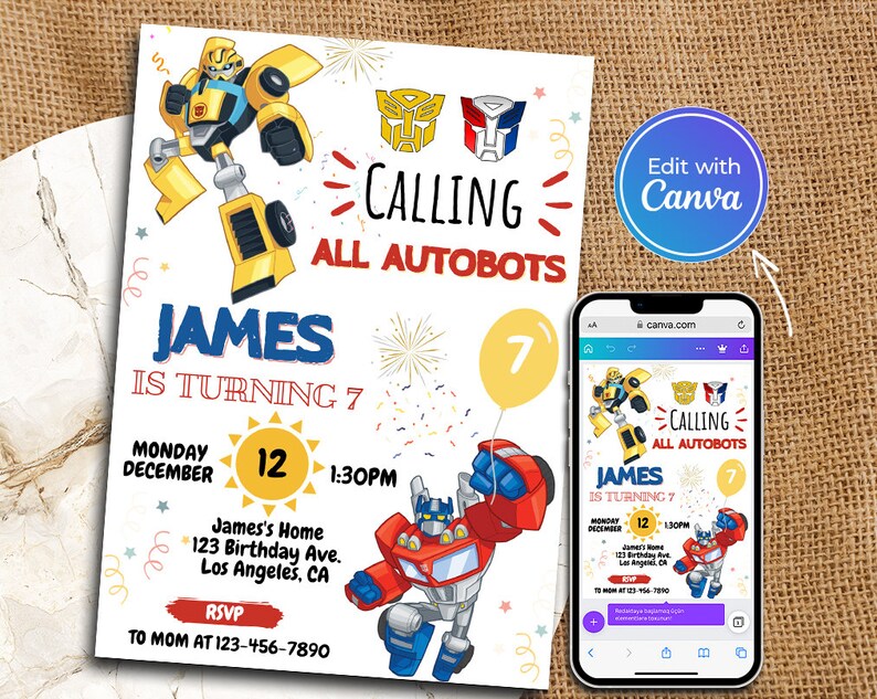 Rescue Bots Birthday Invitation Optimus Prime Invite Autobots Party ...