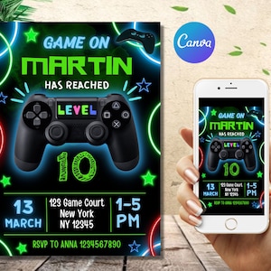 EDITABLE Game Birthday Invitation | Video Game Invitation | Gamer Birthday Invite | DIGITAL Editable Printable Invite | Instant Download