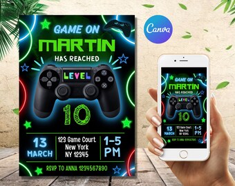 Editable Game Birthday Invitation Video Game Invitation Gamer Birthday ...