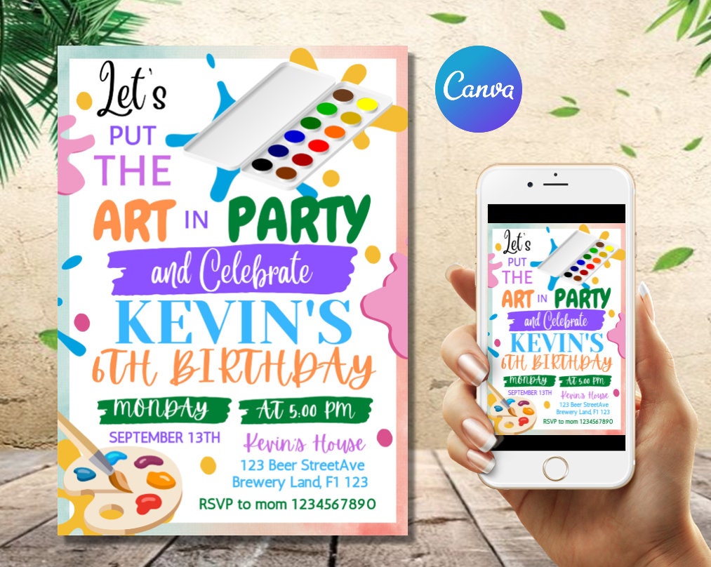Art Party Birthday Invitation Art Party Invite Art Birthday Party
