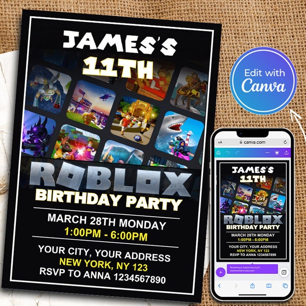 Roblox Birthday Invitation | Roblox invite | Game Birthday Party | Kids Roblox | DIGITAL Editable Printable Invite | Instant Download