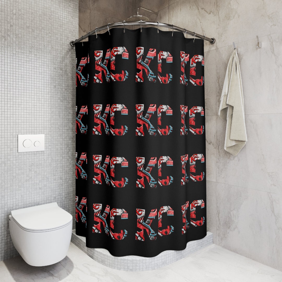 KC Chiefs Black Polyester Shower Curtain, Chiefs Shower Curtain, Football Shower Curtain, NFL