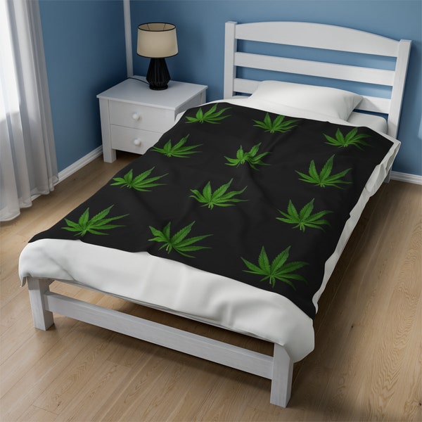 Cannabis Leaf Velveteen Plush Blanket, Potanist, Marijuana Leaf Blanket