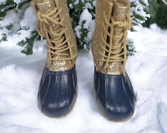 REDUCED!!!  Sugar Women’s Glitter Duck Boots Skipper Gold Navy Blue 9M used