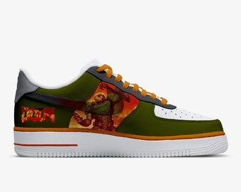 Nike sneakers, Hand Painted Custom Air Force. Inspired by DOOM Eternal