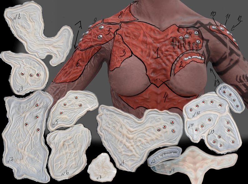 Karlach Prosthetic Makeup – SFx Encapsulated Appliance FULL SET + Decorative Fire Implants | Baldur’s Gate 3 Cosplay.