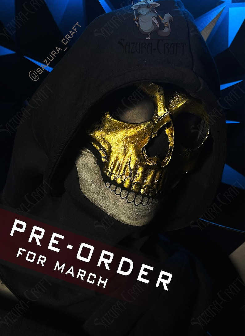 Ghost Golden Skull Cosplay PRE-ORDER for MAY 2026, inspired by The Gilded Reaper Bone Chiller Scull + Balaclava