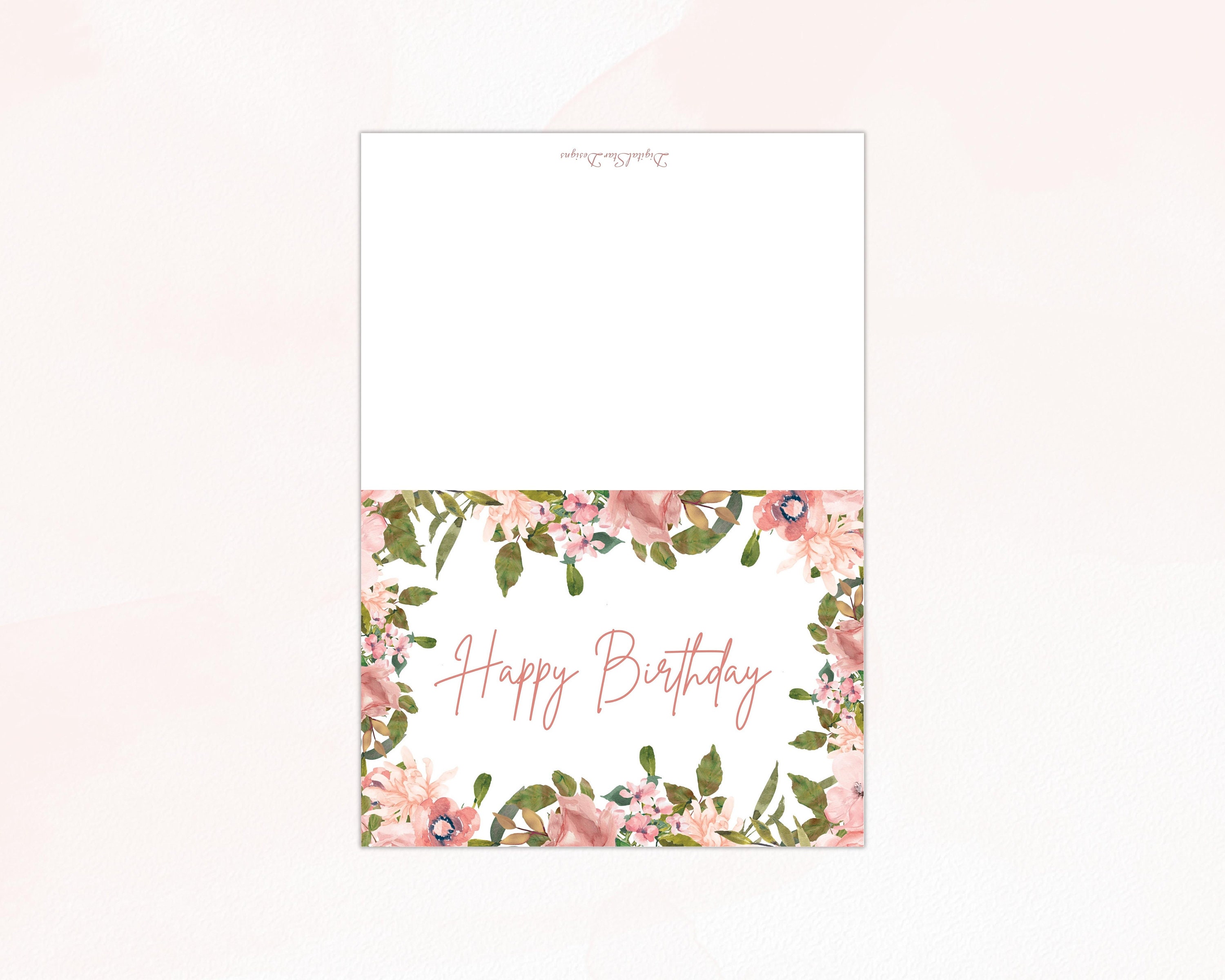 Printable Happy Birthday Card With Pink Watercolor Flowers, Digital ...