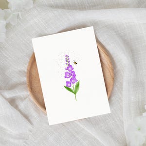 Tarjeta de felicitación imprimible con flores y abejas, estilo acuarela, tarjeta digital de flores, tarjeta en blanco, tarjeta de felicitación, dibujada a mano