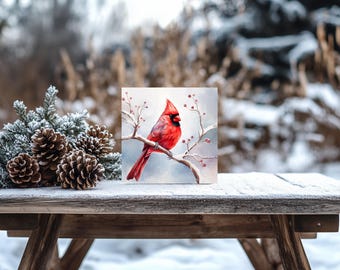 Printable card with cardinal bird, Winter Wishes, Winter Card, Christmas Card