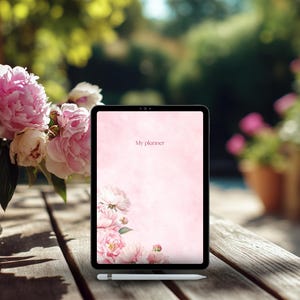 Digital planner with peonies, undated, with and without paper texture