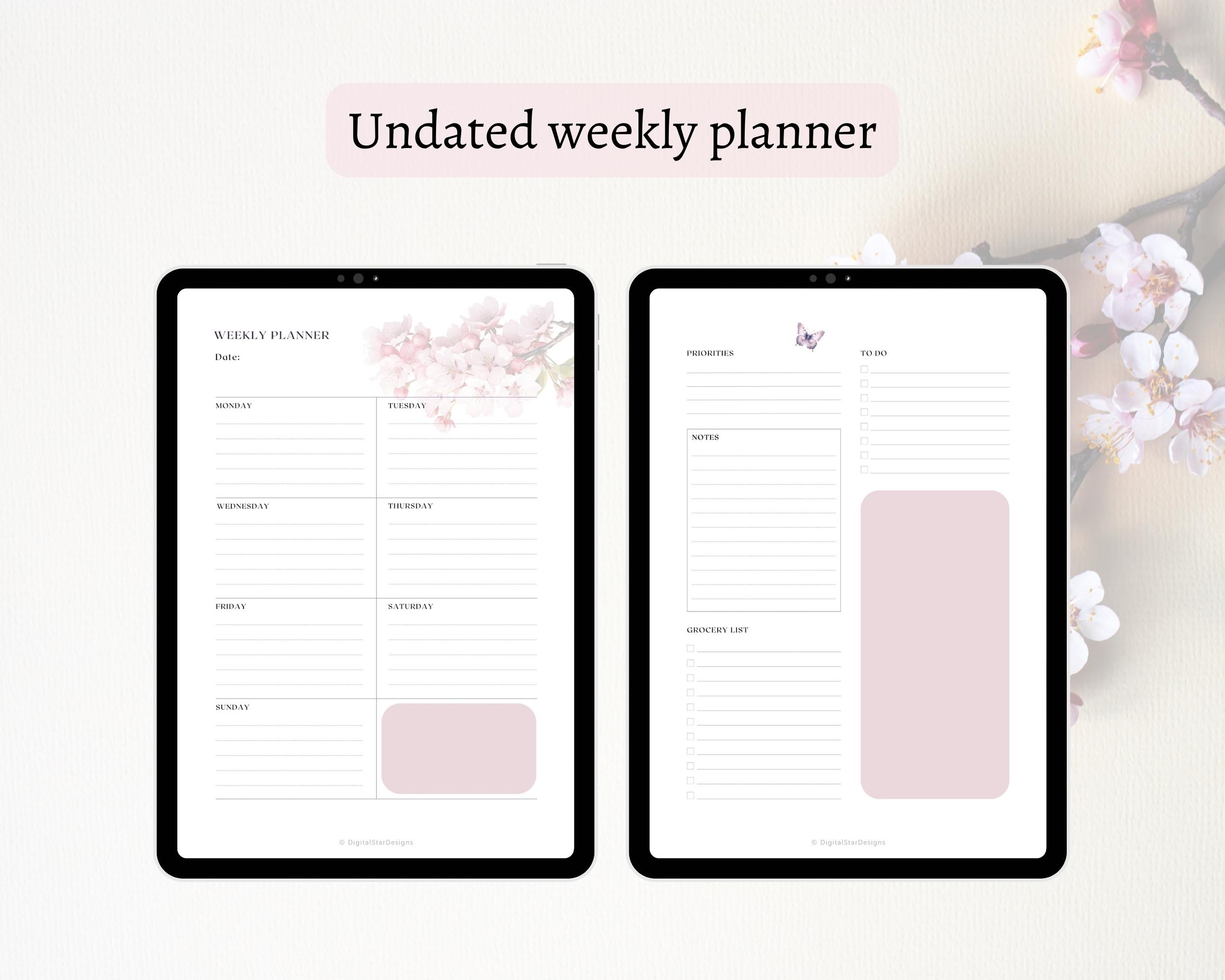 Digital Planner With Cherry Blossoms, Undated Planner, With and Without ...