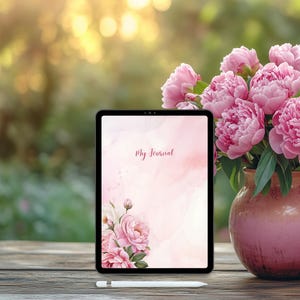 Journal with peony roses, digital journal