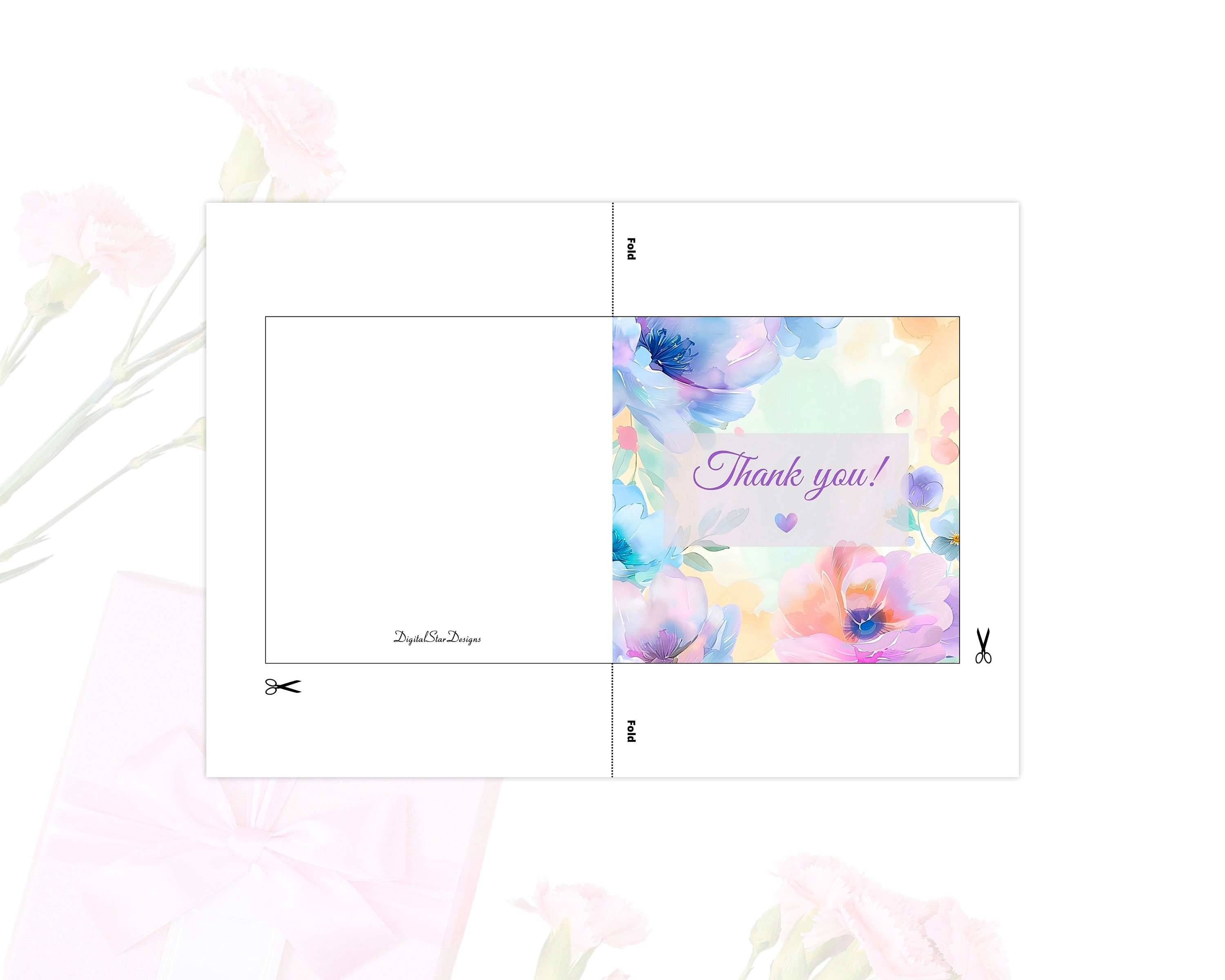 Printable Thank You Card With Flowers, Greeting Card, Digital Card - Etsy