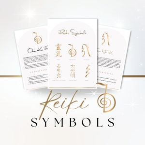 Reiki Symbole Tabelle, Reiki druckbares Poster, Gold Reiki Symbole Flash Karten, PDF- und PNG-Formate