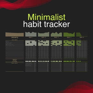 Minimalist Excel Habit Tracker, Daily planner, Monthly planner - Green