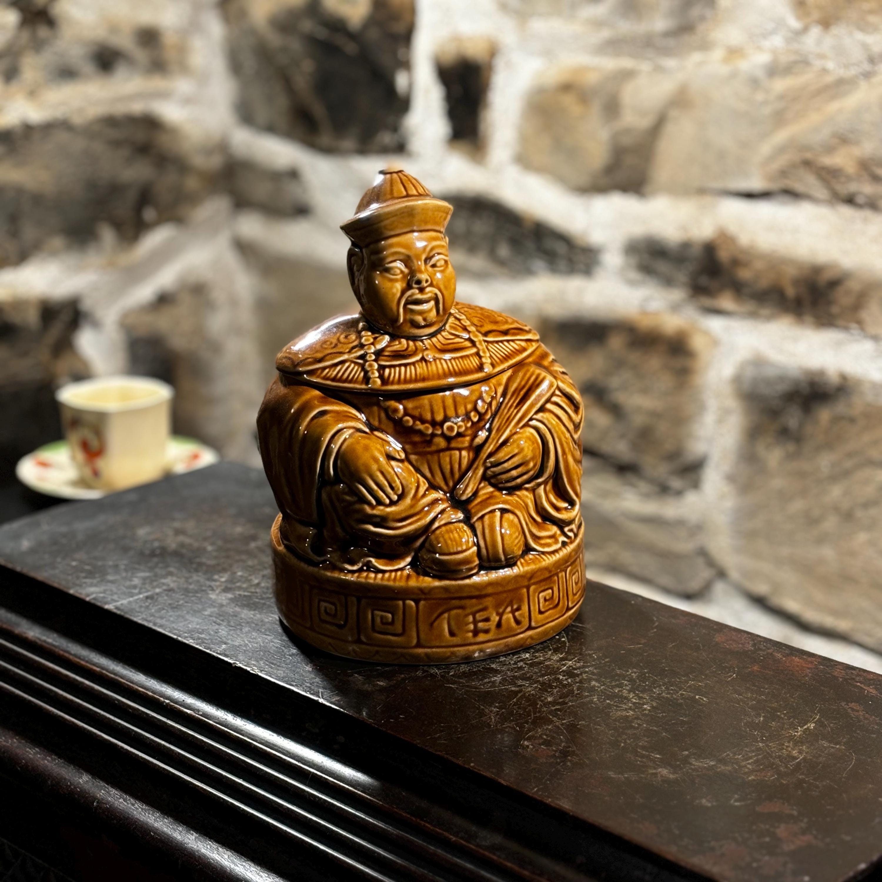 Vintage Sadler Brown Ceramic Tea Caddy 1960s Chinese Emperor