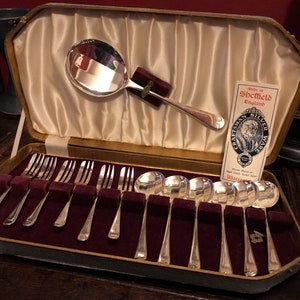 Vintage Silver Plate Dessert Serving Set In Original Case 1950s Sheffield EPNS