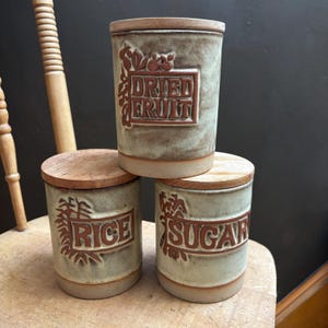 Vintage 70s Ceramic Storage Jars By Tremar Pottery, Cornwall: Choose Rice, Dried Fruit Or Sugar. PLEASE SEE DESCRIPTION