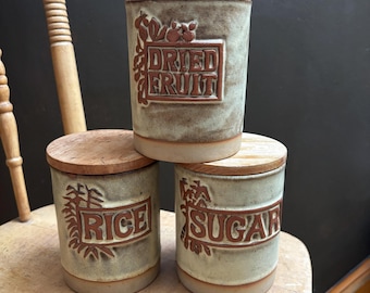 Vintage 70s Ceramic Storage Jars By Tremar Pottery, Cornwall: Choose Rice, Dried Fruit Or Sugar. PLEASE SEE DESCRIPTION