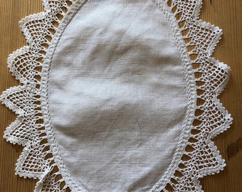 Lot De 7 Napperons Anciens Fait Main - Dentelle Coton Blanc - Vintage France