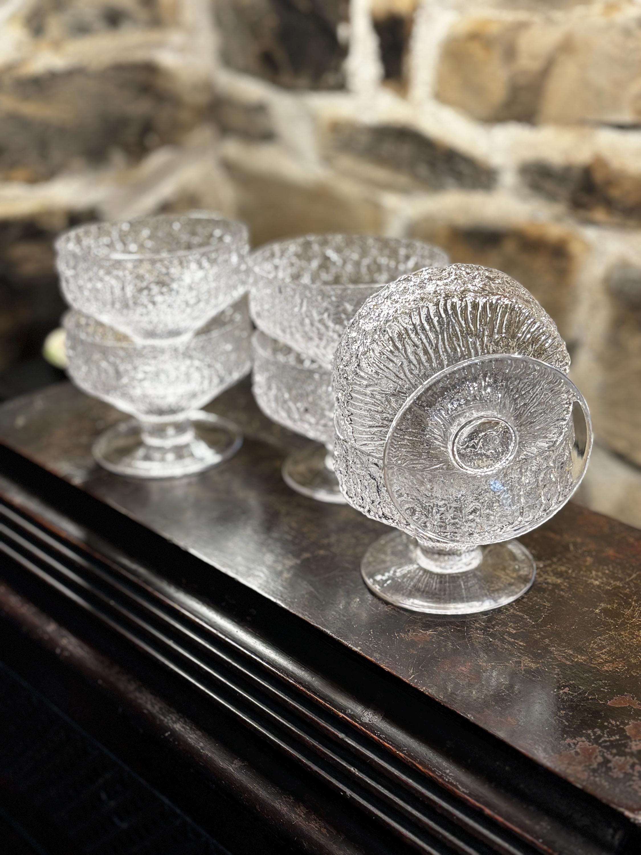 Vintage Whitefriars Glacier /ice Cream Footed Bowl Lead Crystal