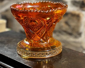 Vintage carnival glass punch bowl stand or bowl Indiana Wheel pattern Marigold