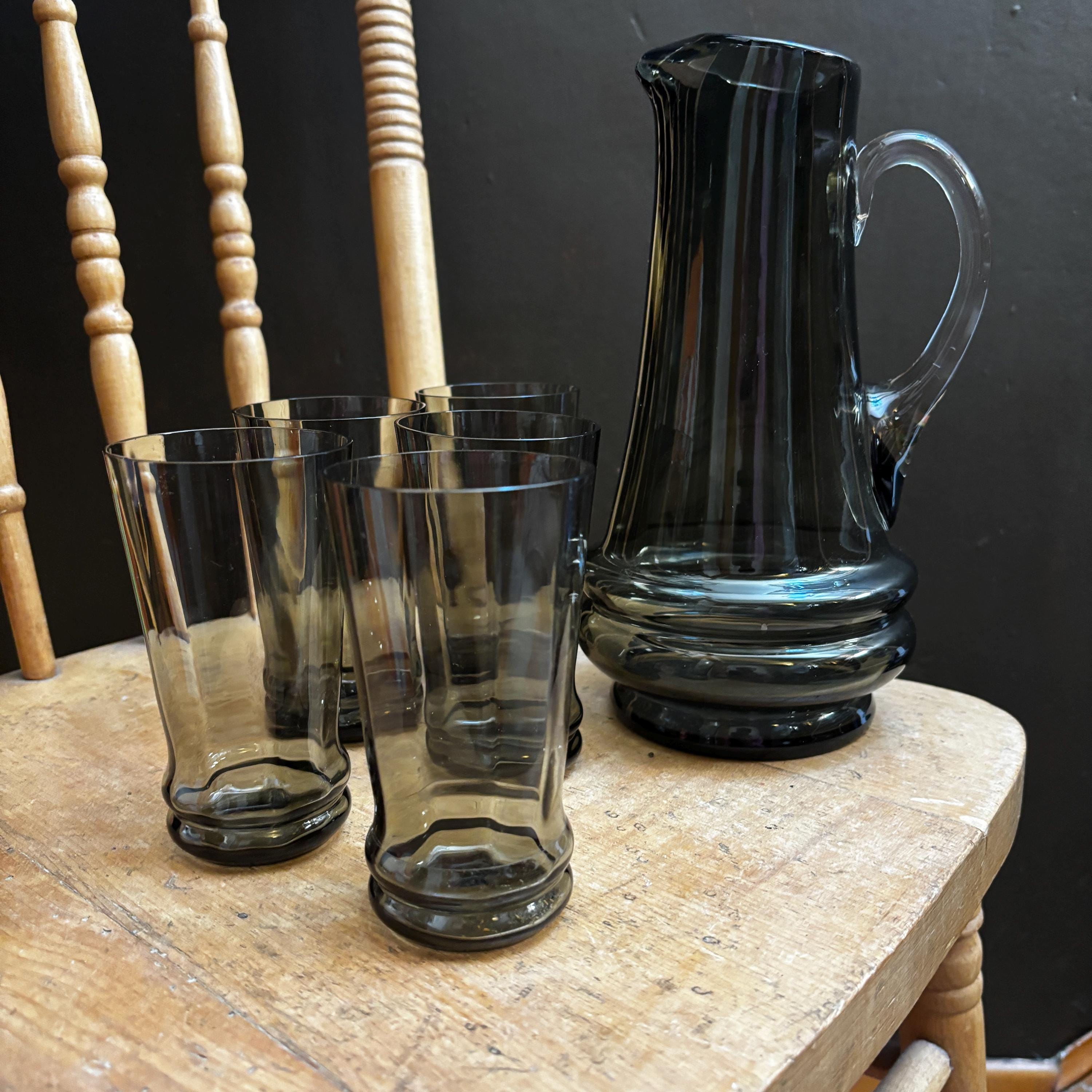 背の高いガラスピッチャー、ムラーノタイプ、グラス5個付き、ミッド