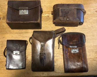 Five Vintage 1930s to 1950s Leather Camera Cases inc Kodak, Zeus’s and Ensign