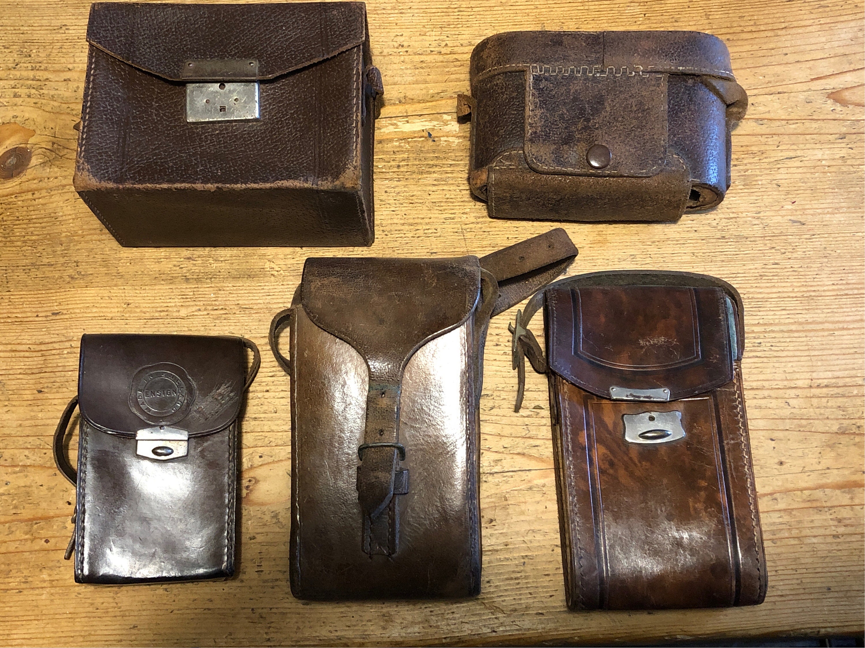 Five Vintage 1930s to 1950s Leather Camera Cases inc Kodak, Zeiss and Ensign