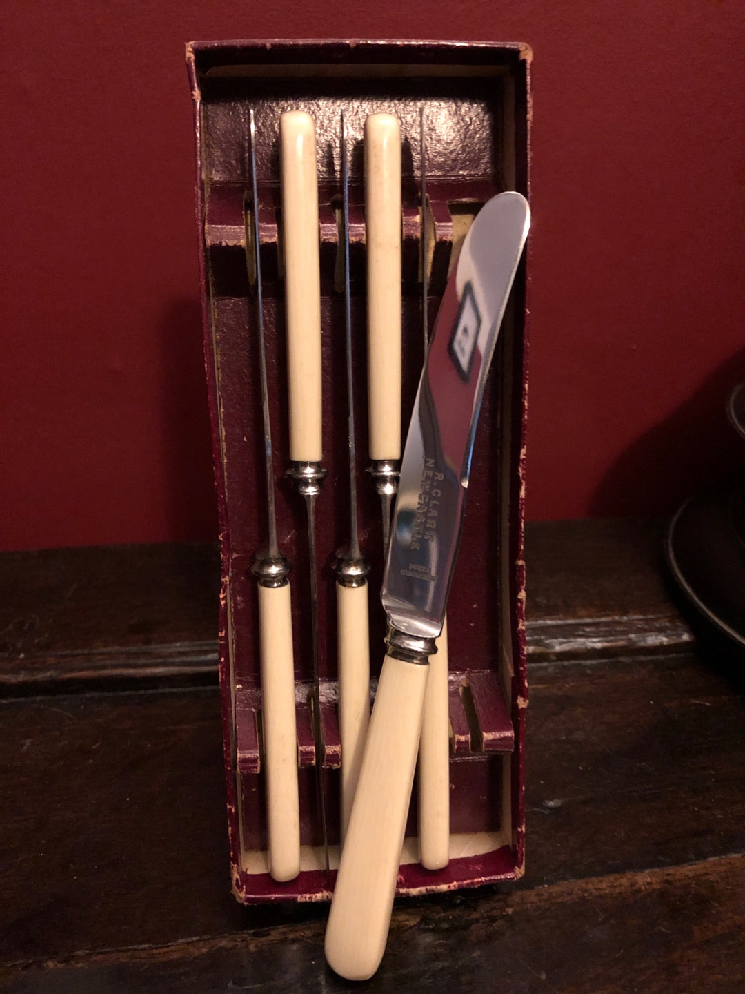 Vintage 1950s R Clark Newcastle Bone Handled Firth Stainless Steel Boxed Butter Knives Etsy