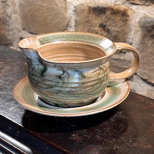 Zeldzame vintage kan en bord van Stephen Parry Ryburgh Studio aardewerk met abstract ontwerp